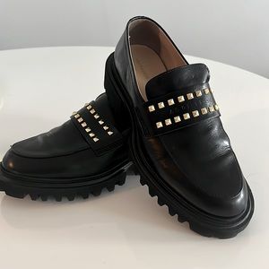 All Saints Lola Studded Black Loafers Size 39